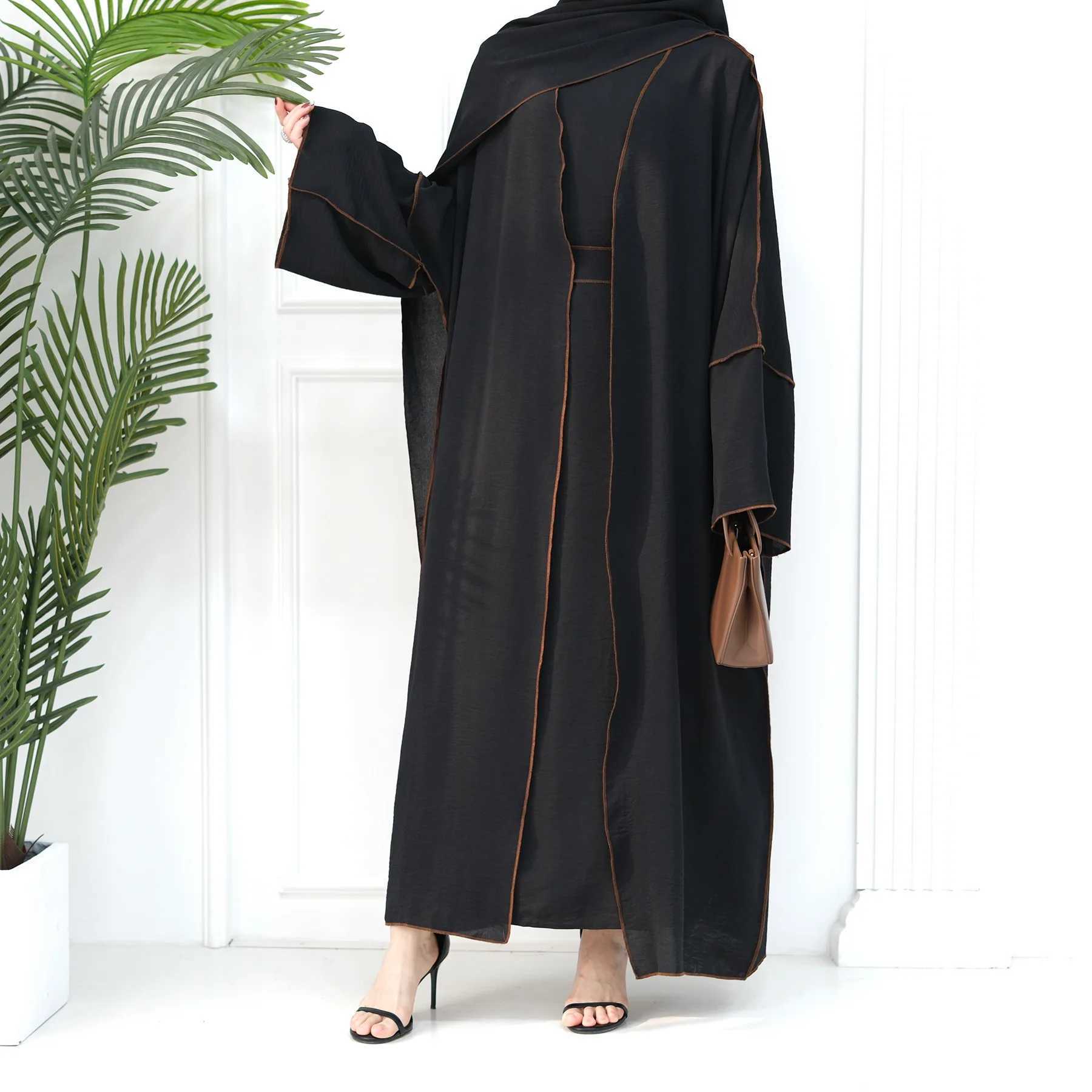 Elegant Modest Islamic Luxury Abaya Sets Dubai Wrinkle Kimono 2 Piece Abaya Set Abaya Kaftans Women Muslim Dress Coat and Robes X250514