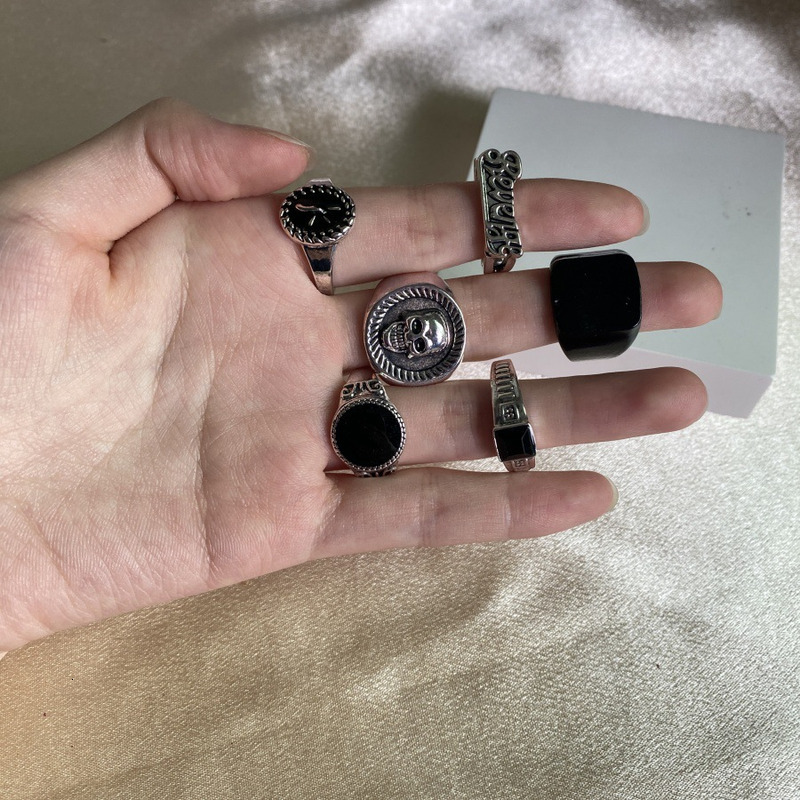 Hot selling new black personalized fashionable skull letter ring 6-piece set