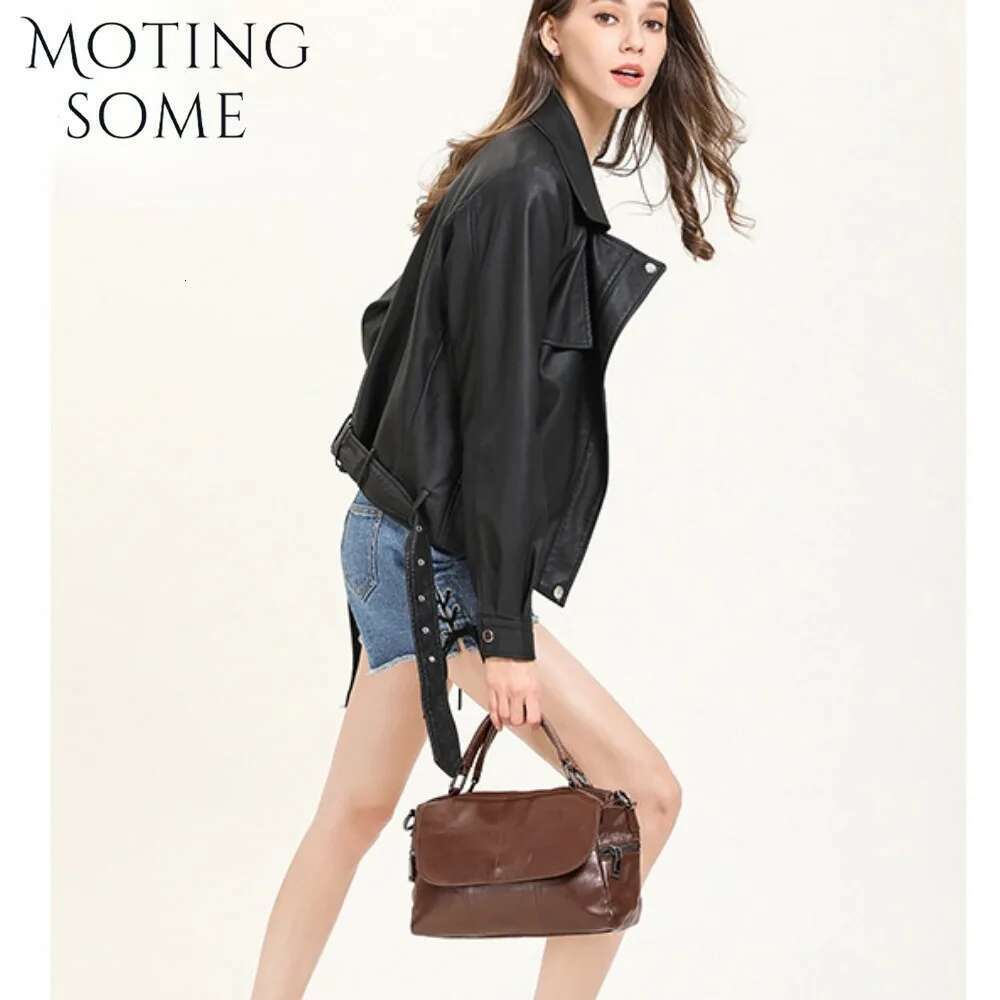 Motingsome Soft Cowhide Messenger Bag Women Leisure Handbag Crossbody Lady Flap Casual Daily Purse Top Handle Tote 2024