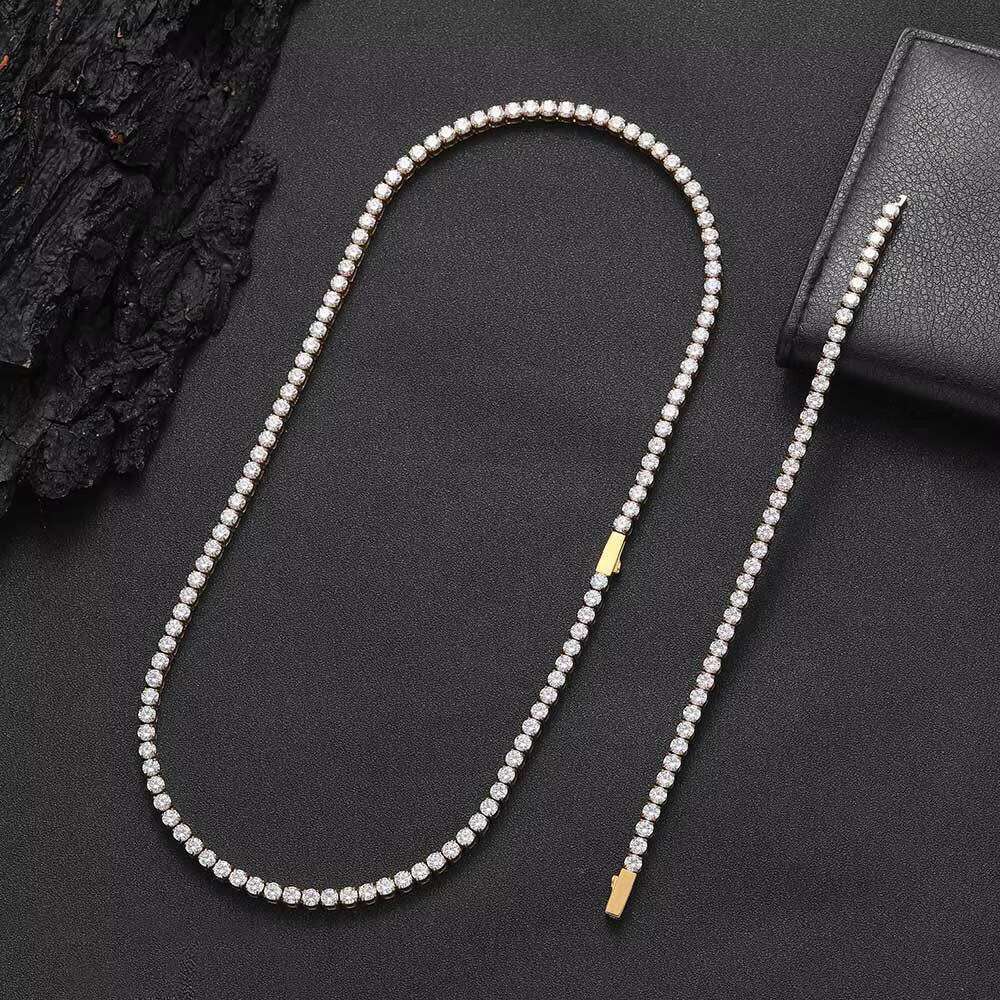 Hip hop gold-plated 4mm stainless steel necklace chilled zircon tennis chain for men and women