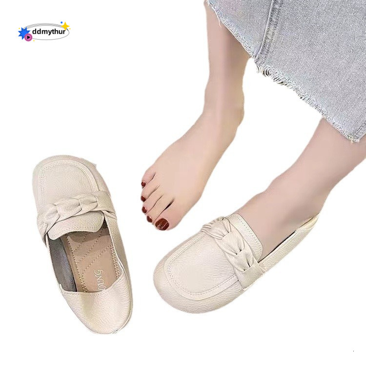 Waterproof outer wearing soft sole lazy shoes, spring autumn can be stepped on with one heel, casual and non slip flat bottomed four season bean singl