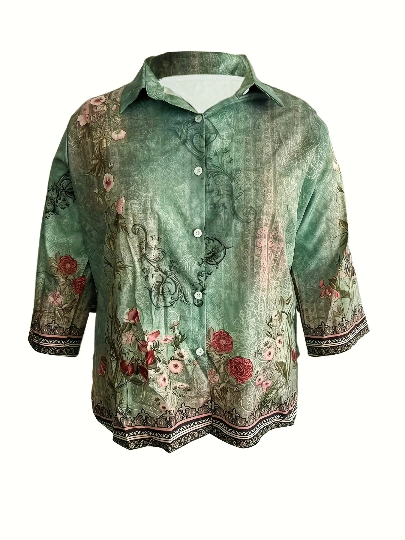 Plus Size Elegant Casual Shirt Woman Temperament Long Sleeve Printed Loose Weekend Top 250514
