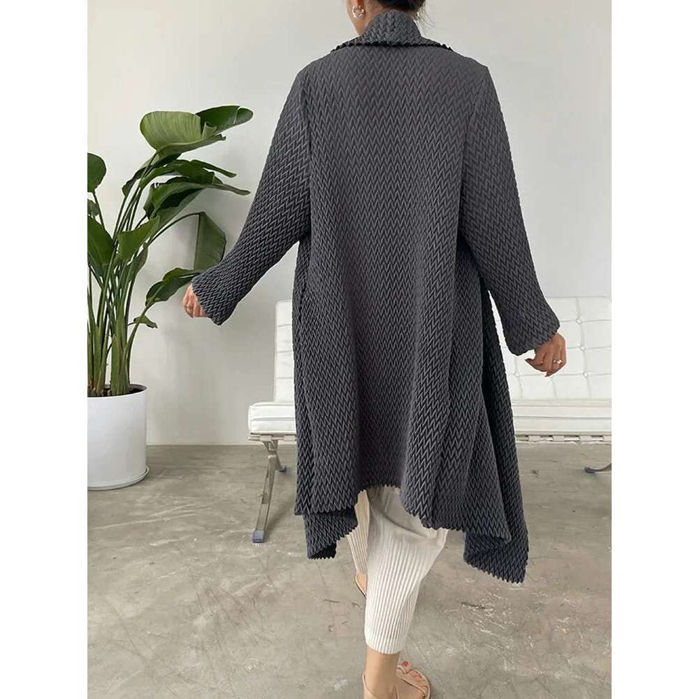 Fold Miyake These Spring New Small Stroke All-matching Temperament Sleeve Solid Color Medium Long Trench Coat