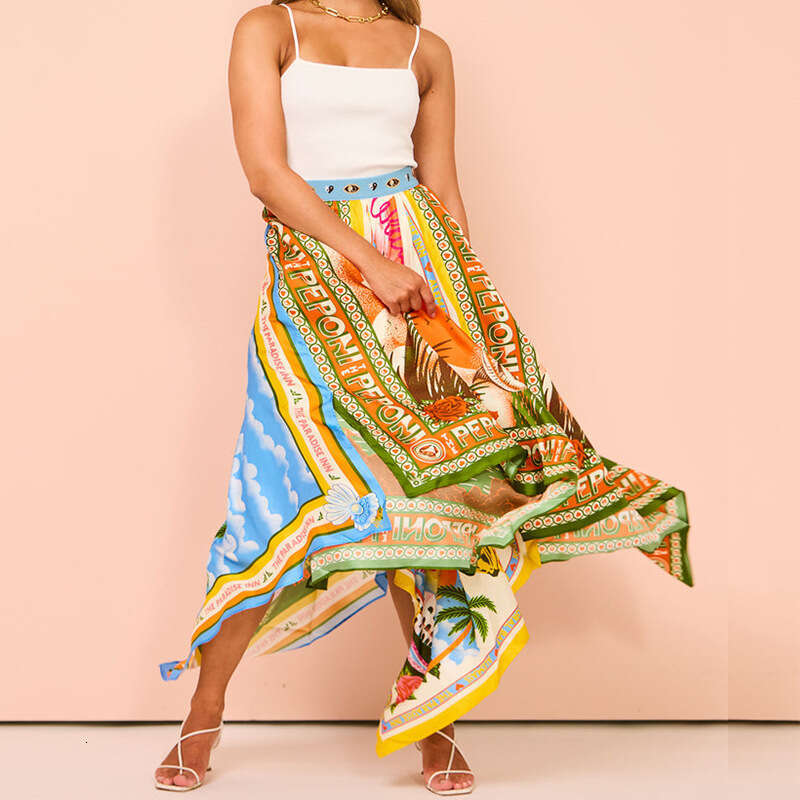 Summer Dresses Luxury Dress 2025 Spring/summer New Womens Long Printed Irregular Hem Fashionable Temperament Waist A-line Half Body Skirt for Women