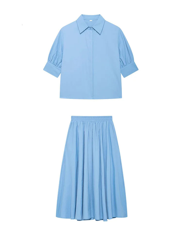Women Summer 2Pieces Sets Fashion Sweet Solid Short Shirts and Skirts Female Elegant Street Two Suits Clothing 250514