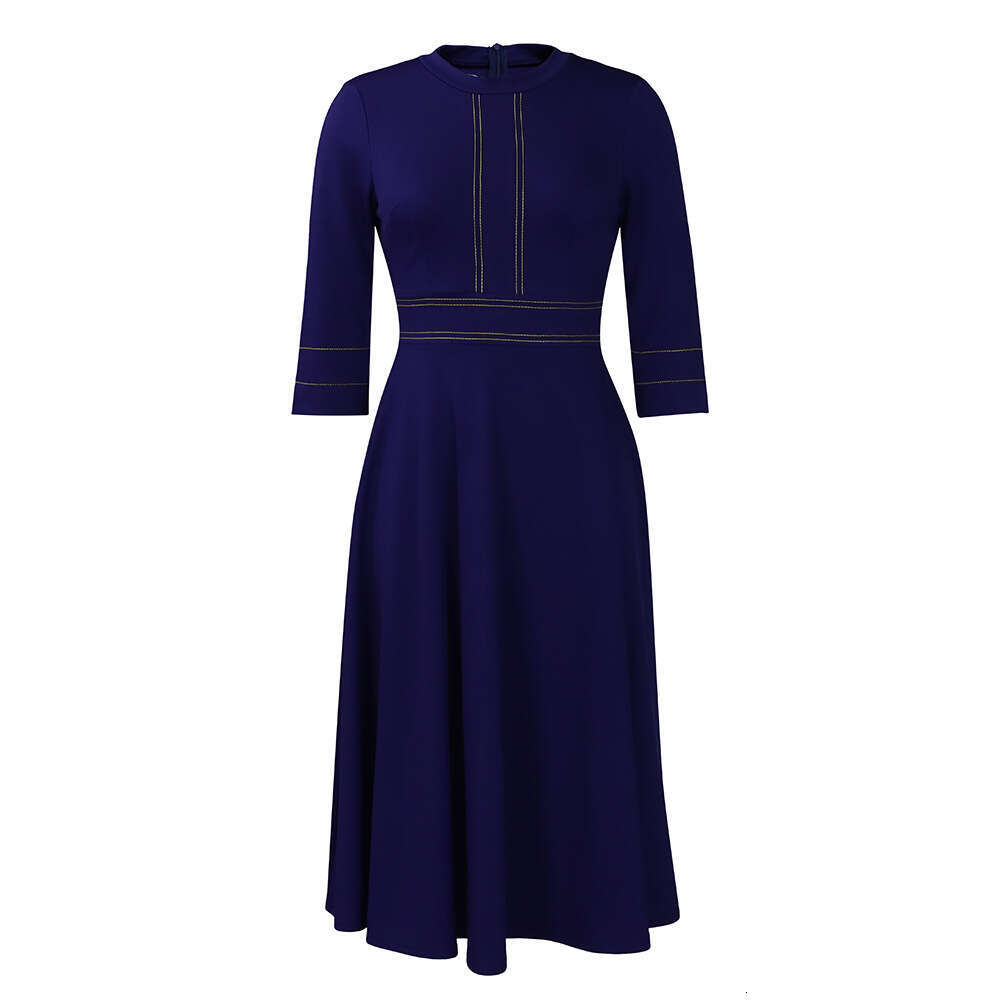 Women's Wear Large Women's Short Sleeved Standing Neck Fashion Party Swing Sleeve Dress