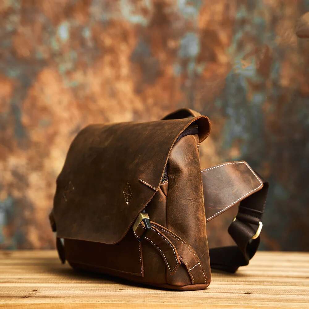 NASVA Genuine Leather Men's Vintage Fashion Shoulder Crossbody Daily Commuter Messenger Bag For 7.9 Ipad