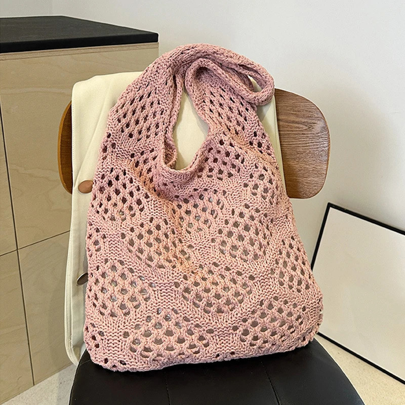 Hollow Woven Knitted Shoulder Bags Retro Travel Shopping Tote Messenger Bag Large Capacity Women Crochet Girls 250514