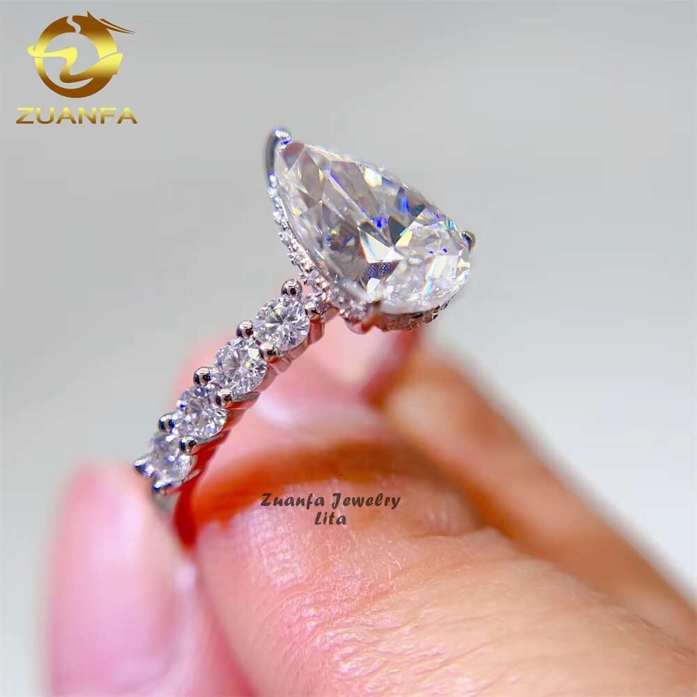 Factory Direct 925 Sterling Silver Women Wedding Rings Pear Cut 7*11mm 3ct Moissanite Engagement Ring