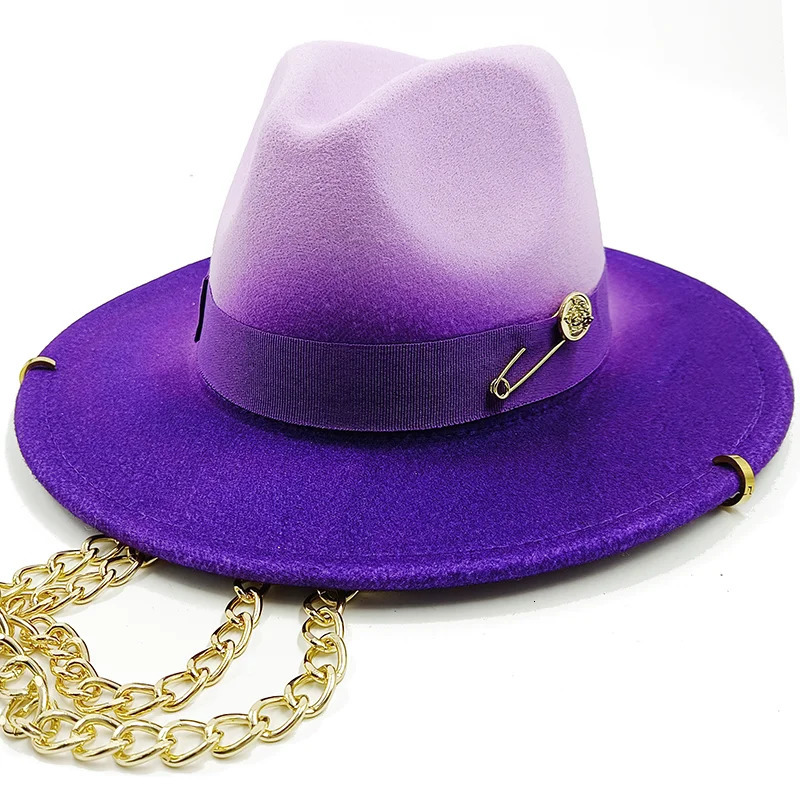 Chain punk fedora hat fedora hat Silver chain accessories Jazz hip hop winter hat Punk style fedora hat Church hat 250513