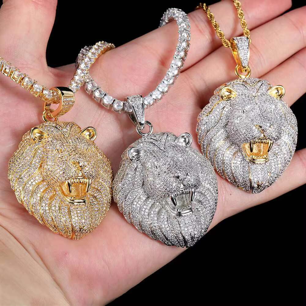 Hip hop animal head lion pendant men's necklace gold-plated and sier plated brass chilled jewelry