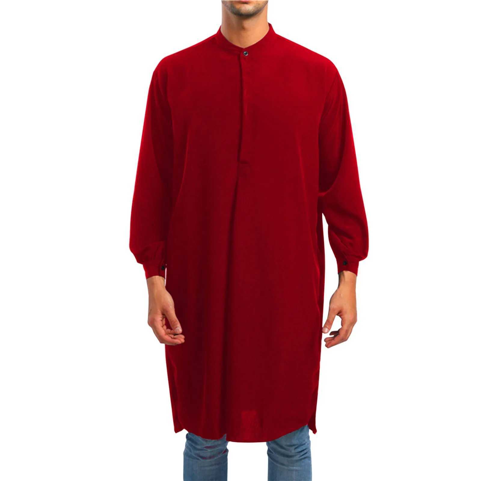 MenS Polo Shirts Arabic Fashion Simple Long MenS Shirt Solid Muslim Robe Roupas Masculinas X250514