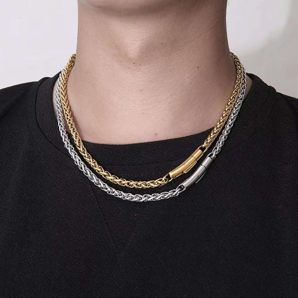 6mm hip-hop necklace with gold-plated stainless steel chain, rose gold and sier dragon bone chain