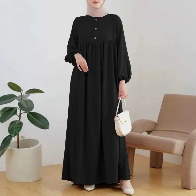 H723 Muslim Womens Long Dress Solid Color Loose Fit Fashionable Casual Kaftan Sleeveless Foulard Wrap DressXJ250514