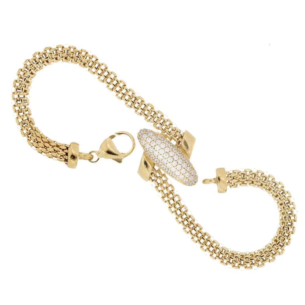 Made in Italy gold bracelet with fine inlaid zircon mesh design, handmade elegant women's accessory lobster clasp