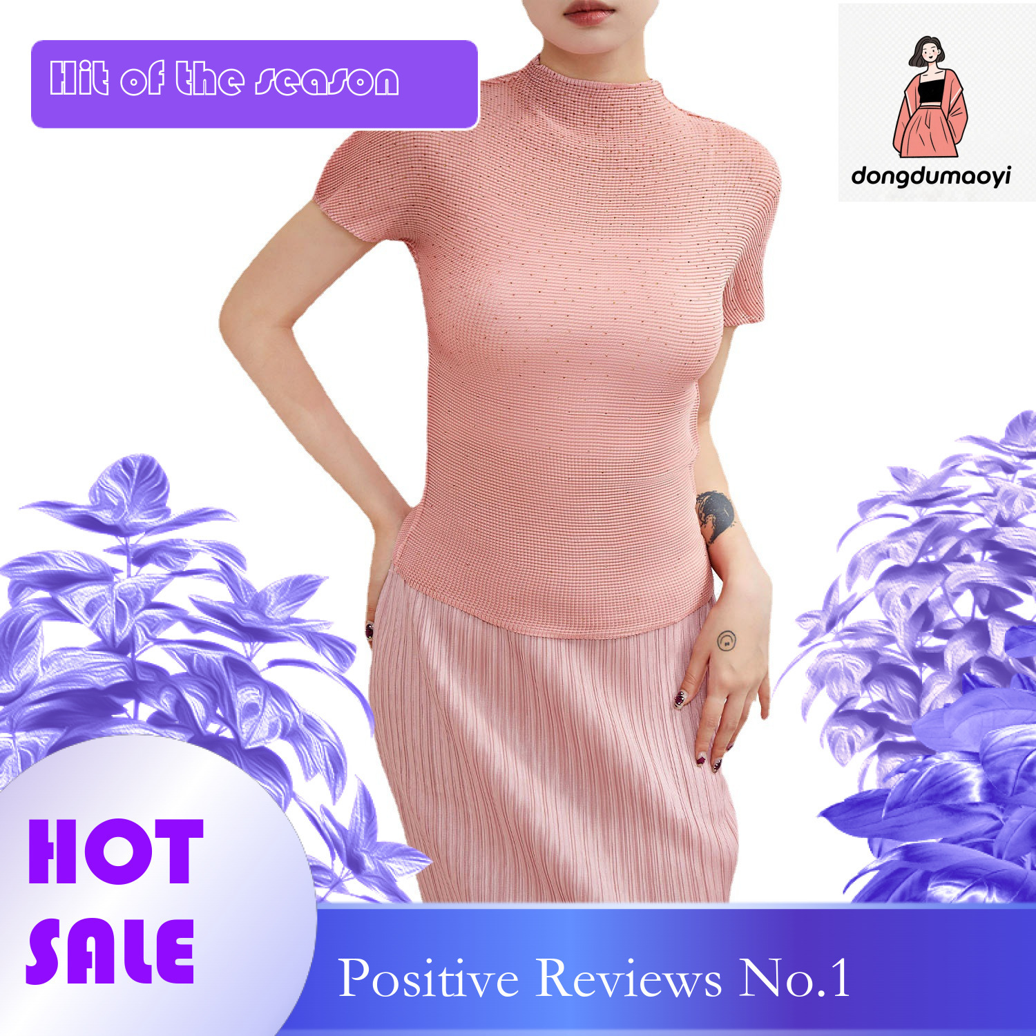 dongdumaoyi niche chic rhinestone hot stamping top for women in summer, with a high-end temperament and slimming effect. Elastic pleated short sleeved
