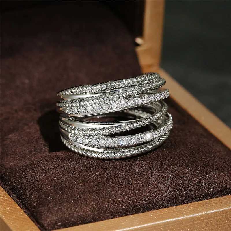925 Sterling Silver Multiple Row Rings Shiny CZ Metallic OL Style Off La Versatile Finger Rings for Women Fashion JewelryXJ250514