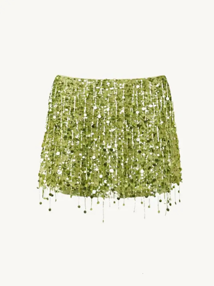 Sexy Sequin Tassels Beach Outfits Women Shiny Fashion Bikinis Sets Female Summer Holiday High Street Raves 2 Pieces 250514