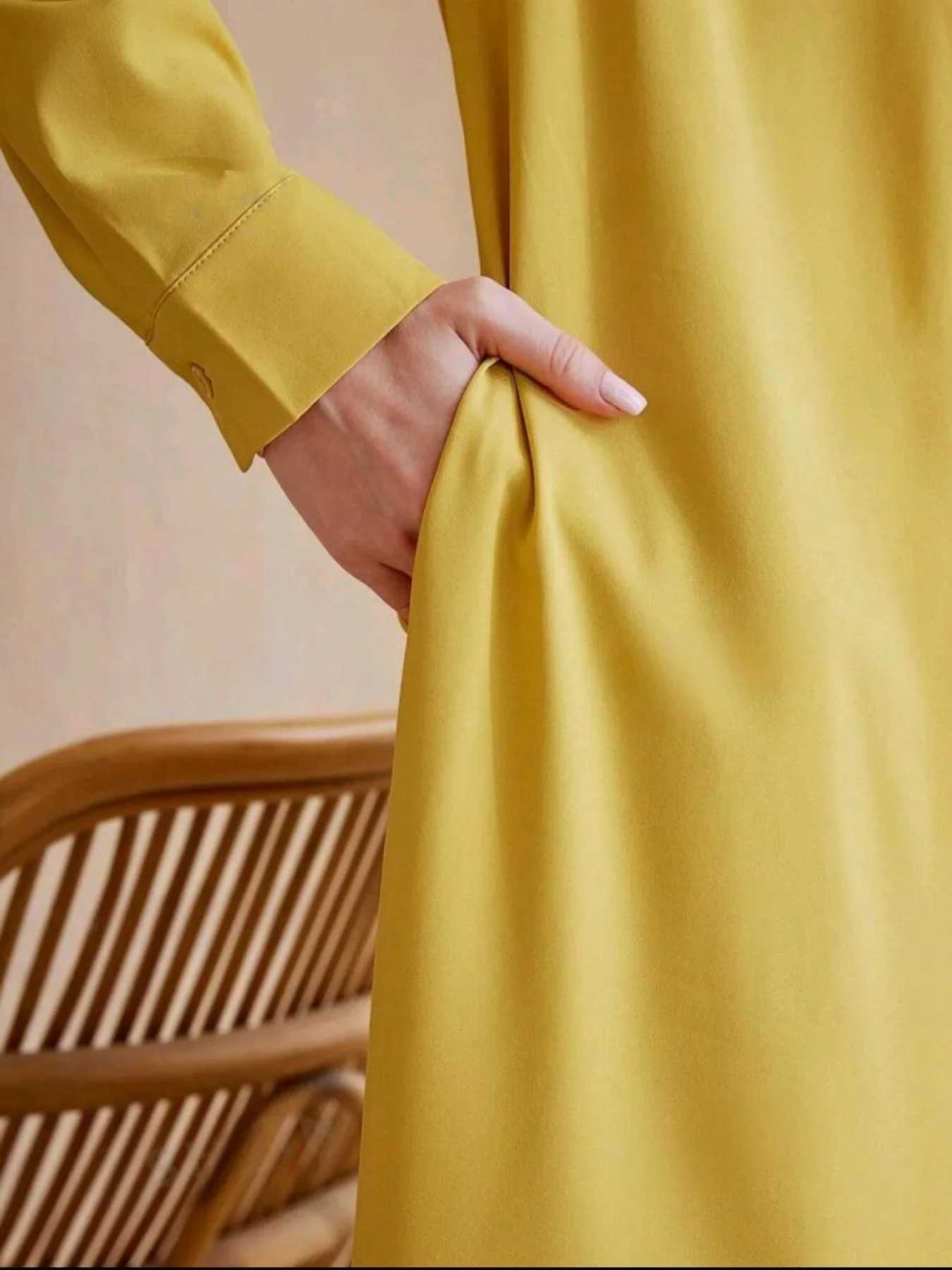 Spring Autumn Muslim Long Dresses Women Single-breasted Yellow Dress Abayas Clothing For Women Hijab Dress X250514