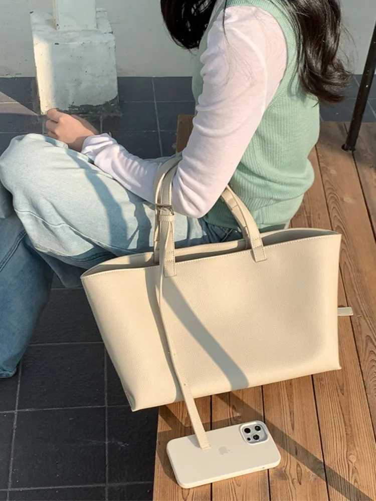 PU Leather Big Tote Bags Wen 2025 New Fi Korean Simple Large Capacity Shoder Bags Vintage Casual Solid Trend Handbags Z250514