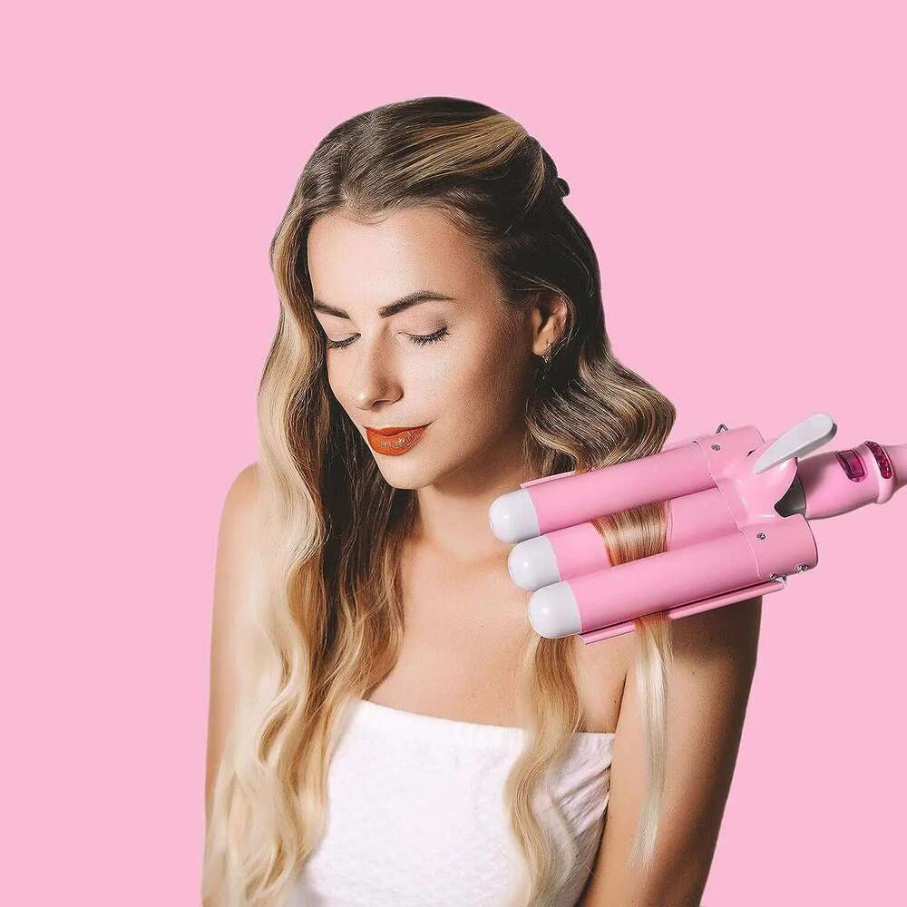Professional Hair Curling Iron with LCD Temperature Display -Hair Waver 1 Inch Ceramic Tourmaline Triple Barrels, Dual Voltage