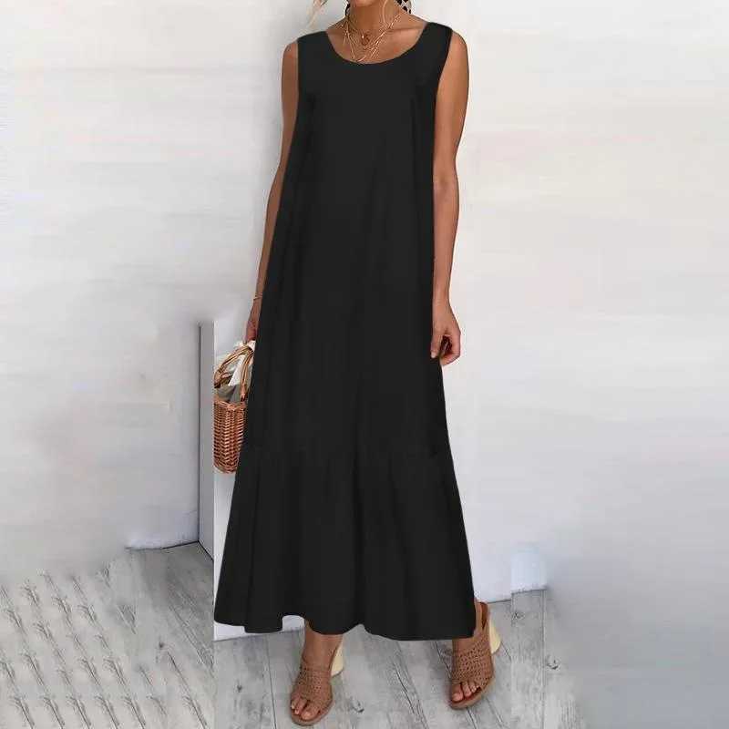 Casual Loose White Maxi Dresses For Women Summer 2024 Fashion Sleeveless Straped O Neck Long Dress Elegant DressesXJ250514