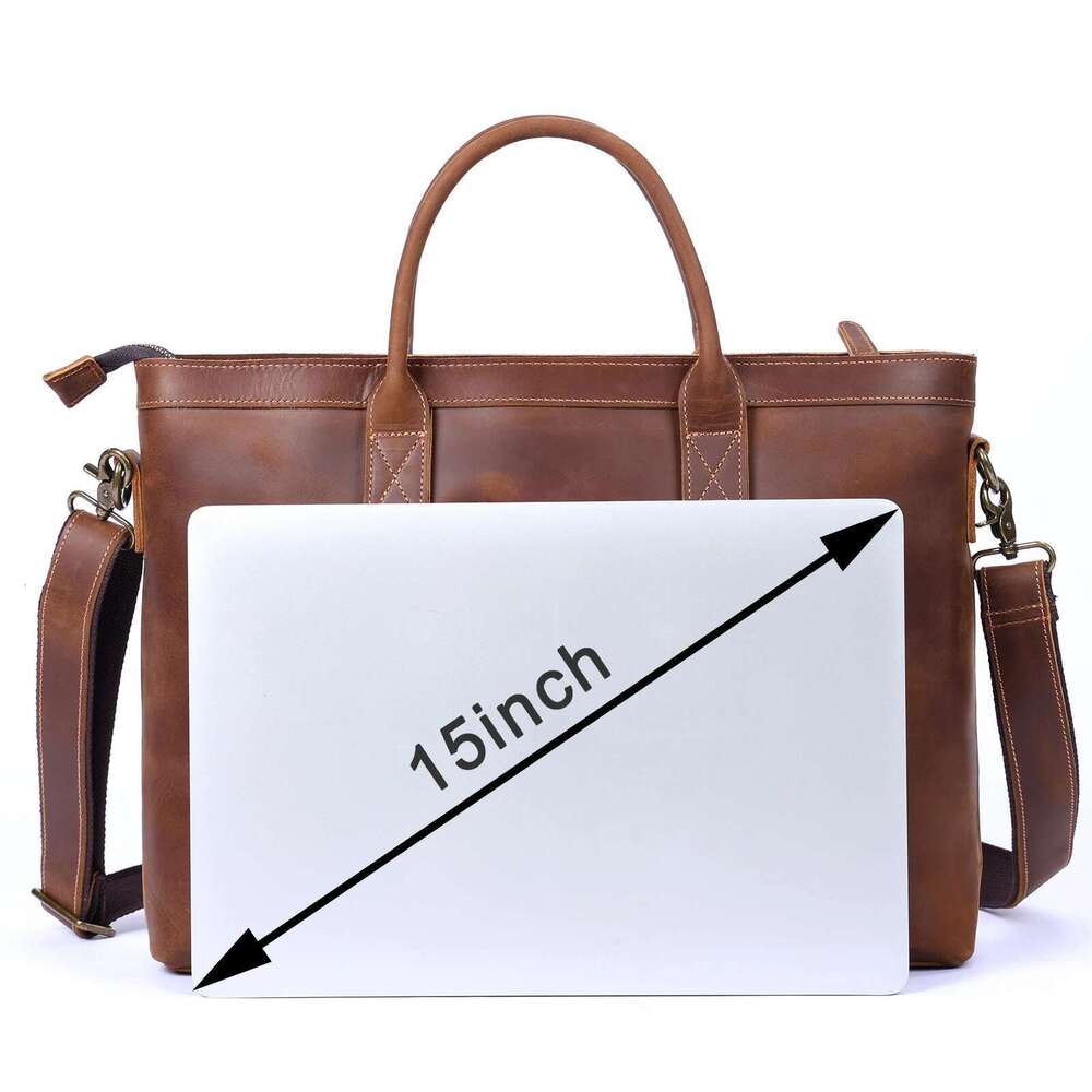 Vintage Genuine Men's Briefcase 16" Laptop Bags Crazy Horse Leather Messenger Handbag Cowhide Idea Gift For Men