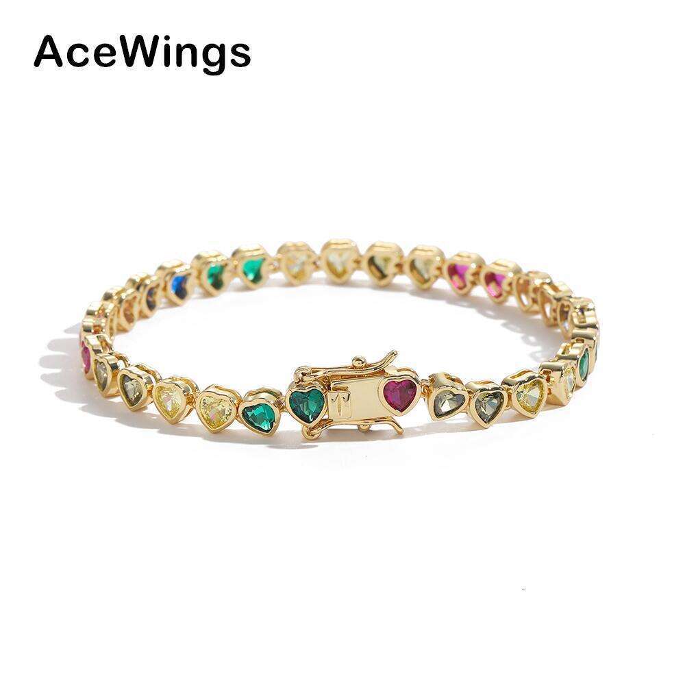 Colorful Bracelet Heart shaped 4 * 4mm Couple Layered Tennis Hip Hop Love Chain