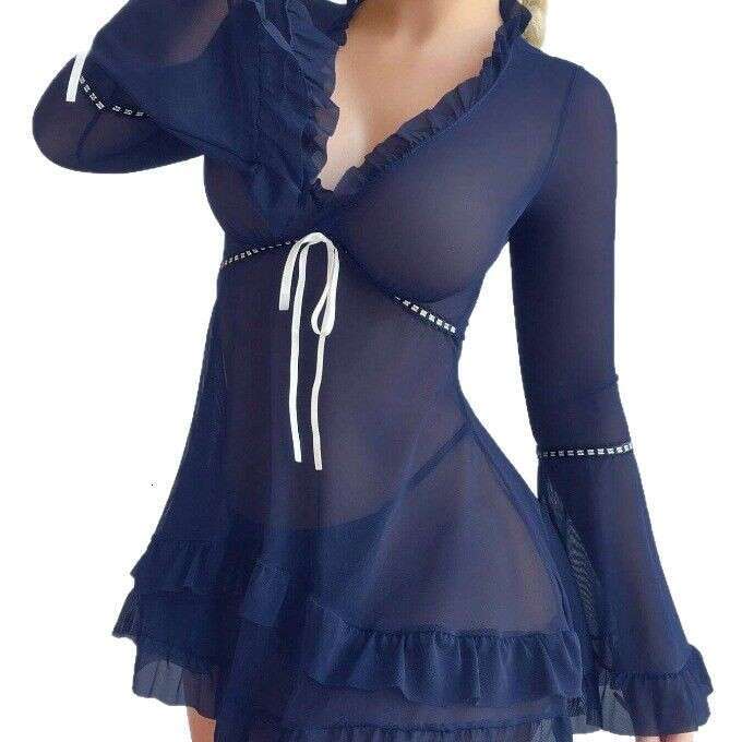 Sexy Lace Lingerie New Lingerie Sexy Women S Lace Mesh Spotted Skirt Nightgown Pajama Set KQ