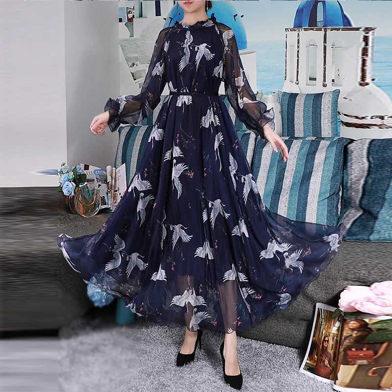 2024 Boho Floral Print Summer Dress Women Vestidos Elegant Fashion Loose Chiffon Long Slve Muslim Abaya Islamic Clothing Robe X250514