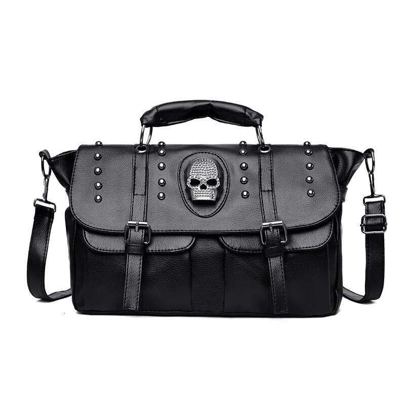 Annmouler Punk Style Women Handbags Pu Leather Skull Tote Black Large Capacity Shoulder Bag 2022 Crossbody Bags