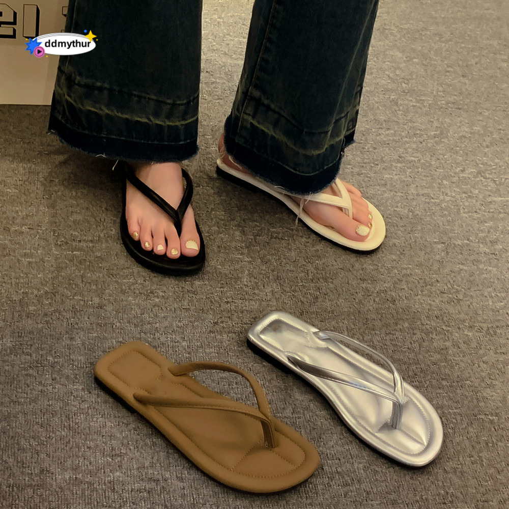 Large size flip flops for summer fashion, flat bottomed M ller toe clamped sandals, beach shoes, women's outdoor wear, high-end feel ddmythur