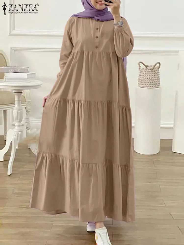 ZANZEA O Neck Casual Loose Maxi Dress Tiered Islamic Hijab Women Long Slve Long Vestidos Muslim Fashion Autumn Abaya Robes X250514