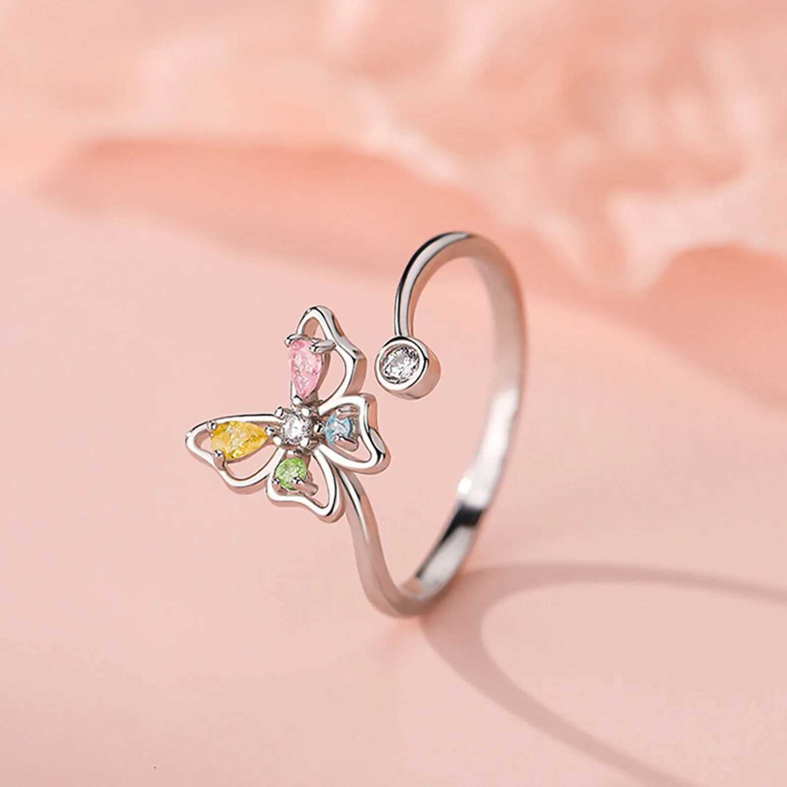 Vintage 925 Sterling Silver Zircon Butterfly Finger Ring Adjustable Open Silver Rings For Women Luxury Fine Jewelry Brand GiftXJ250514