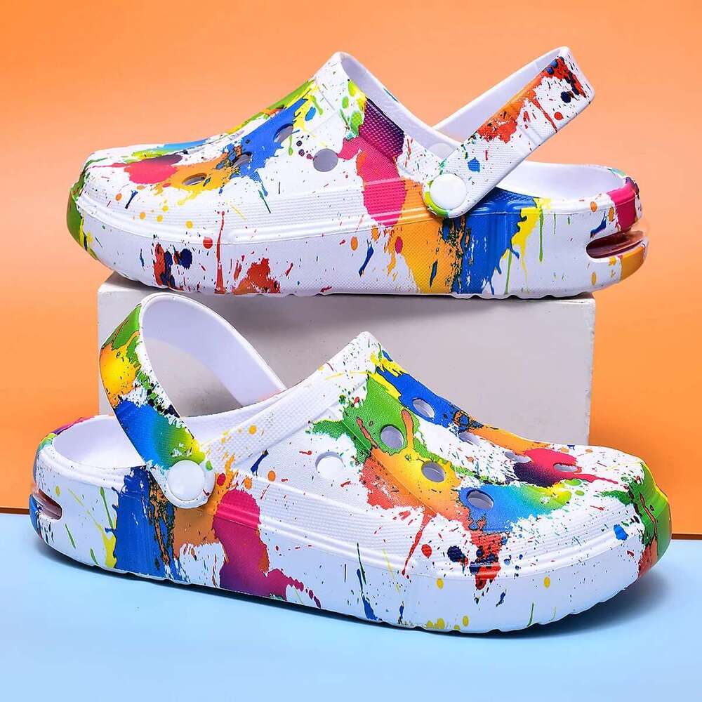 Couple Style Men's and Women's Clogs Slippers Inkjet Pattern Air Cushion Breathable Beach Sandals Outdoor Thick-Soled Mu
