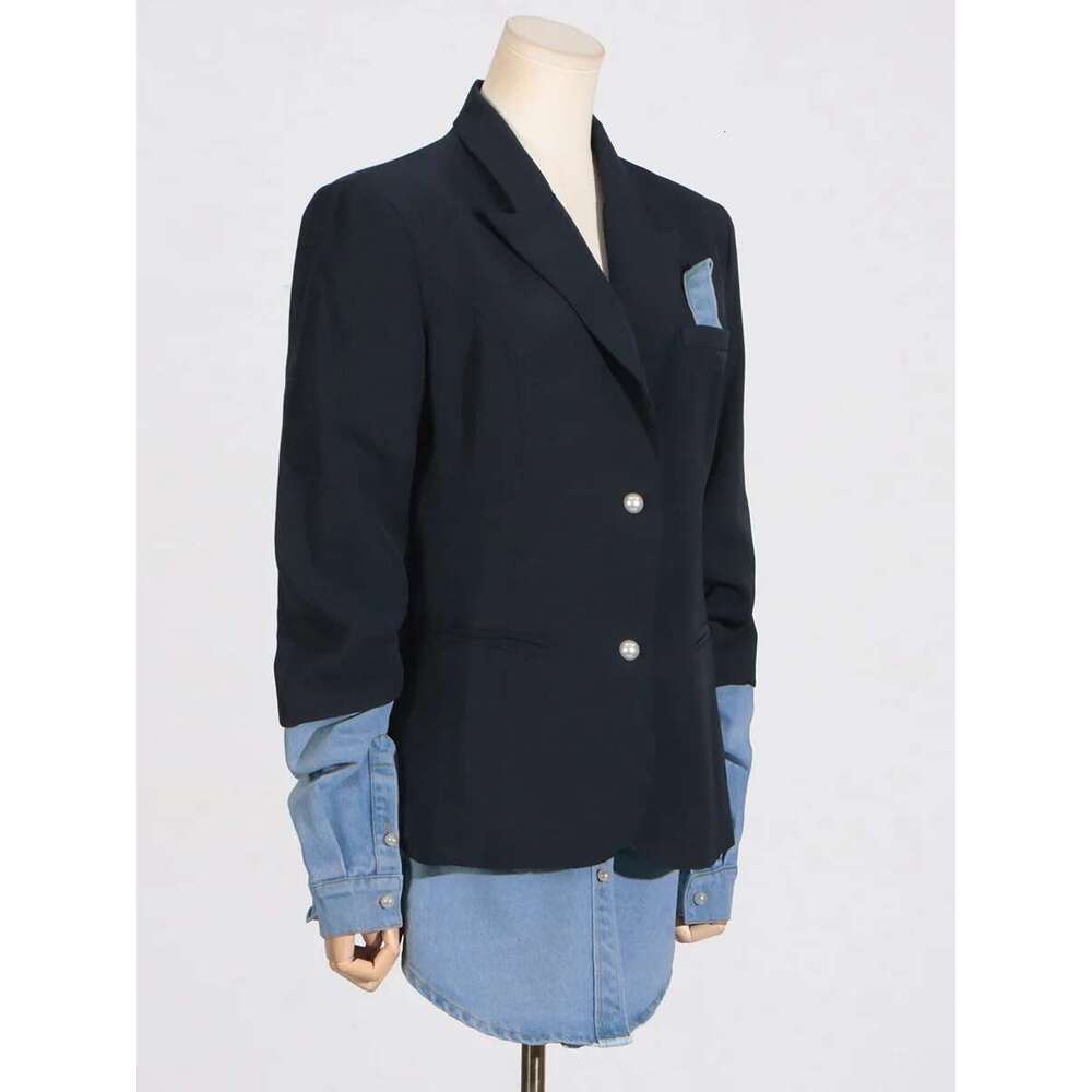 Getspring Women 2024 Autumn Denim Ed Single Breasted Ladies Black Blazer Coat Fashion Women's Long Suit Jacket New