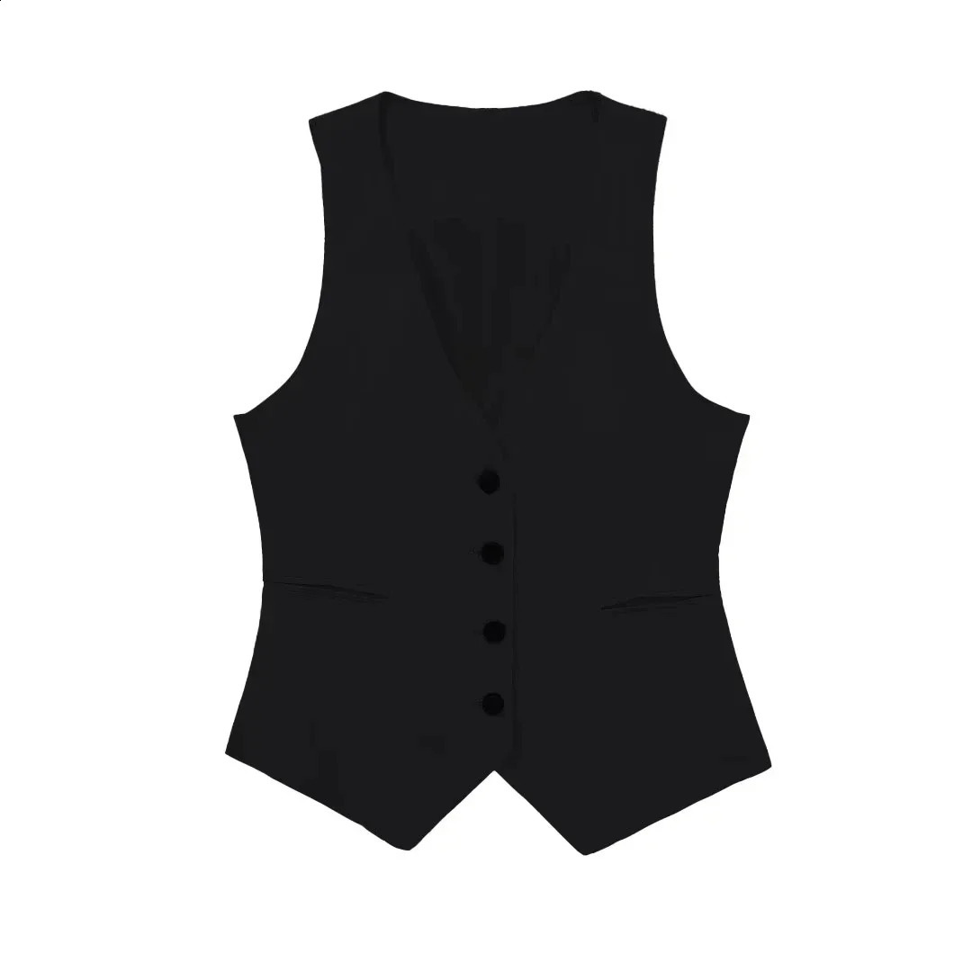 TRAF fashion womens vest linen sleeveless jacket autumn Korean black and white suit top 250506