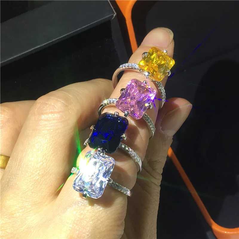 Romantic rs 925 Sterling Silver ring Squar 8ct Lab Sphire diamond Cz Engagement wedding band rings For women Party JewelryXJ250514