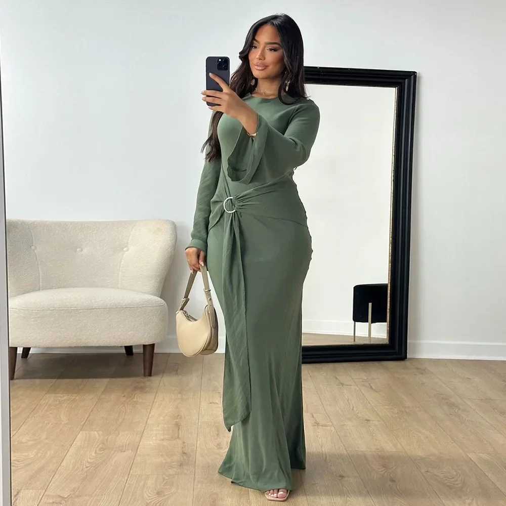 Eid Mubarak Dubai Women Bodycon Abayas Maxi Dress Belt Muslim Islam Clothing Jalabiya Turkey Kaftan Marocain Femme Vestido Gowns X250514