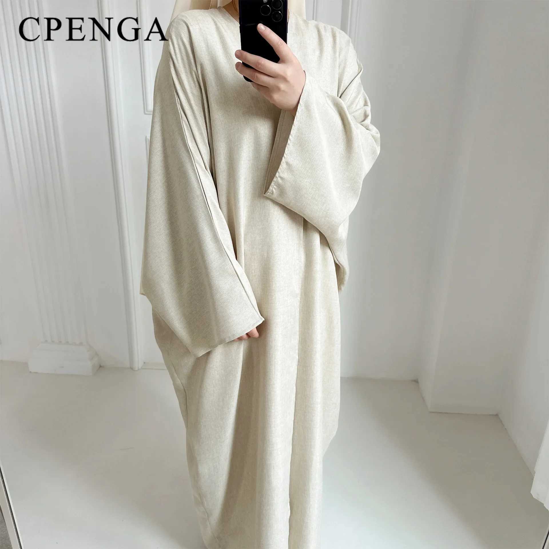 Eid Ramadan Open Abaya for Women Plain Dubai Causal Cotton Linen Modest Abayas Kimono Turkey Muslim Coat Islamic Clothing Robe X250514