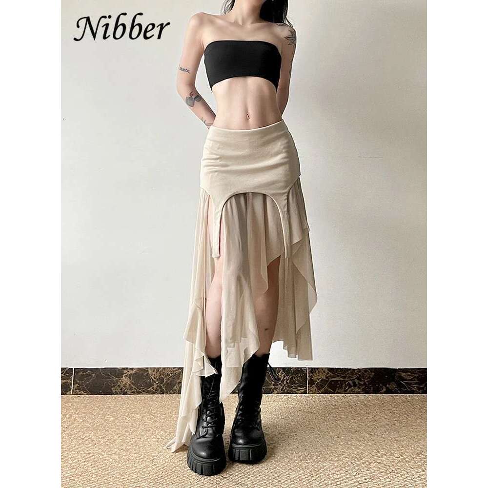 Nibber 2024 Summer Solid Color Simple All-Match Casual Sexy Fimbriate High Street Trendy Cool Women's Laminated Ruffled Skirt