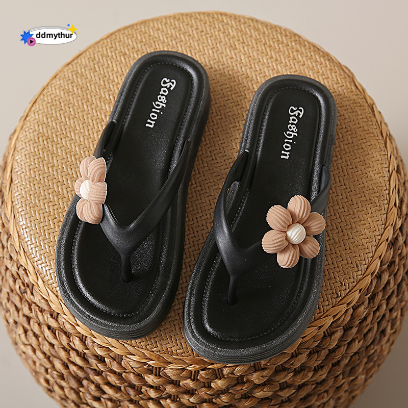 Roman floral herringbone slippers women, summer outerwear students, wear-resistant and non slip flat bottomed clip on shoes, beach shoes for women ddm
