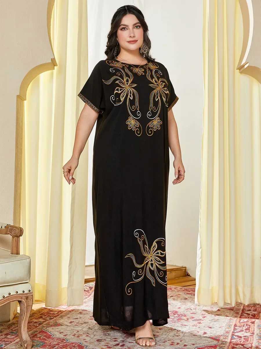 Eid Embroidery Muslim Abaya Dress Women Dubai Arab Caftan Short Slve Turkey Morocco Kaftan India Gown Robe Party Vestido X250514