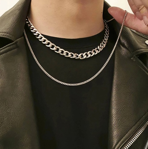 Necklace Men's Thick Double layered Collarbone Chain