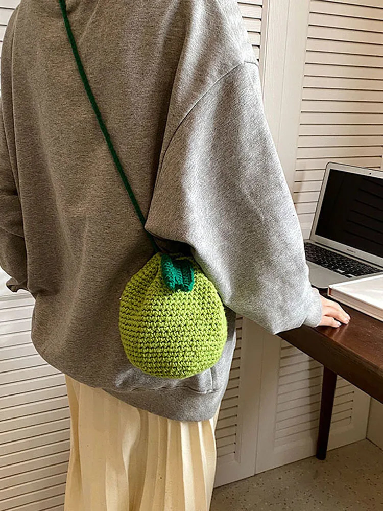Female Knitted Purse Drawstring Crossbody Bag Orange Shape Cute Fruit Pouch Daily for Girls Women 250514