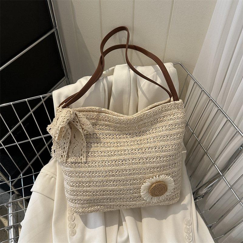 Free Delivery Designer Bag Large Capacity Fashion Gentle Temperament Straw Woven Scarf Shoulder 2025 Summer Underarm Tote Bag Luxury Bag