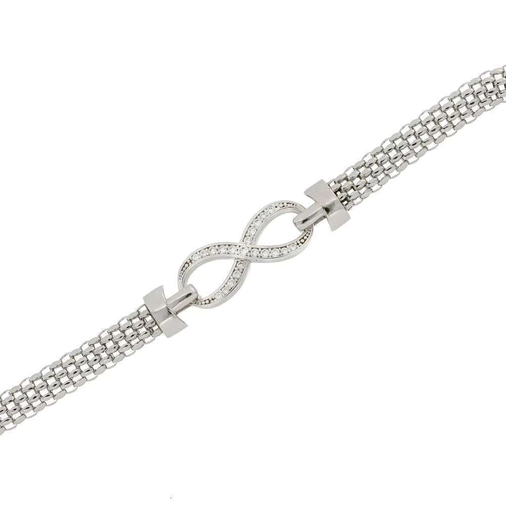 Made in Italy sier bracelet with infinite design, finely inlaid zircon, exquisite handmade jewelry, elegant spring buckle, mesh style