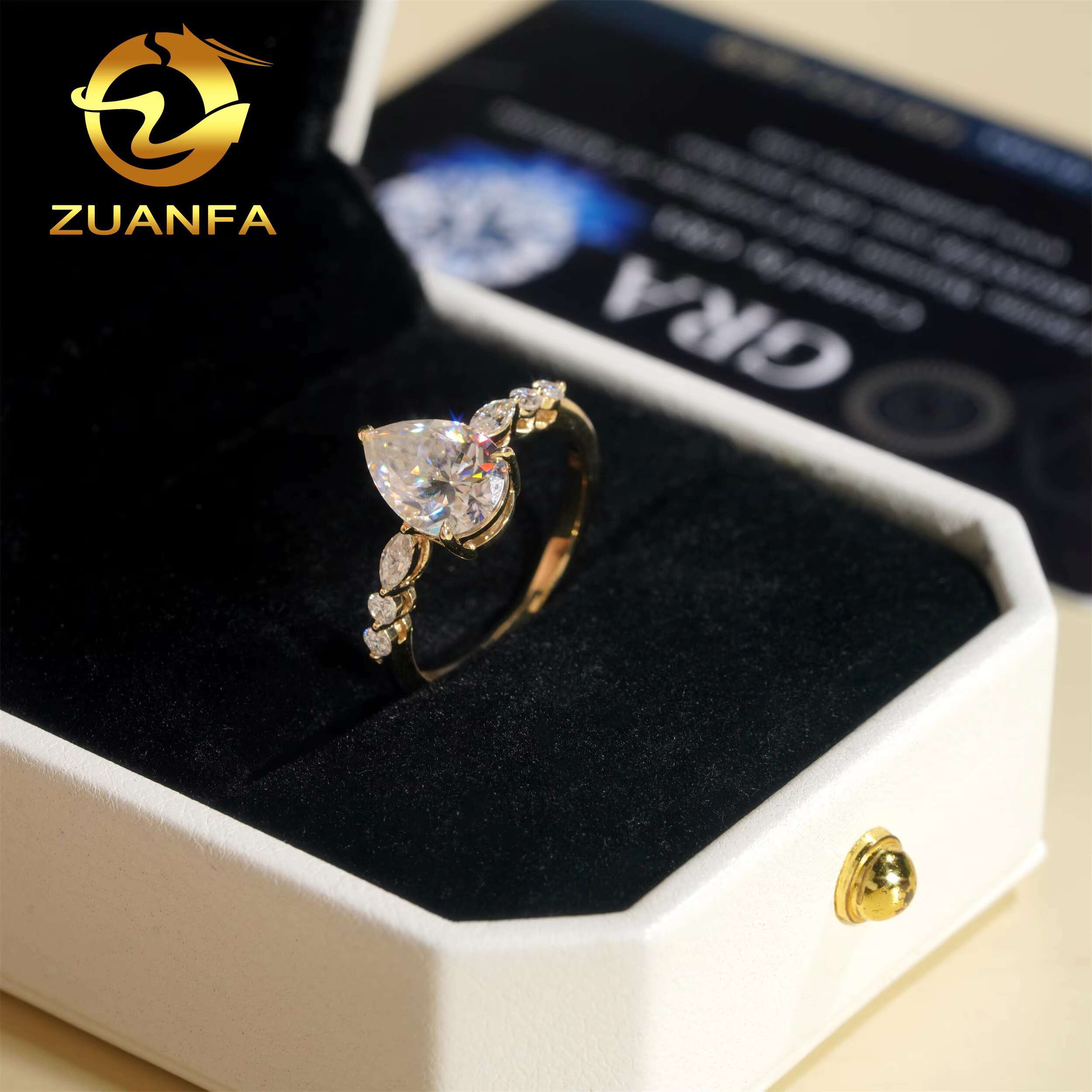 Fine Jewelry Pear Cut 10K Solid Gold Cluster Moissanite Diamond Ring Hip Hop Jewelry Engagement Ring for Men and Women