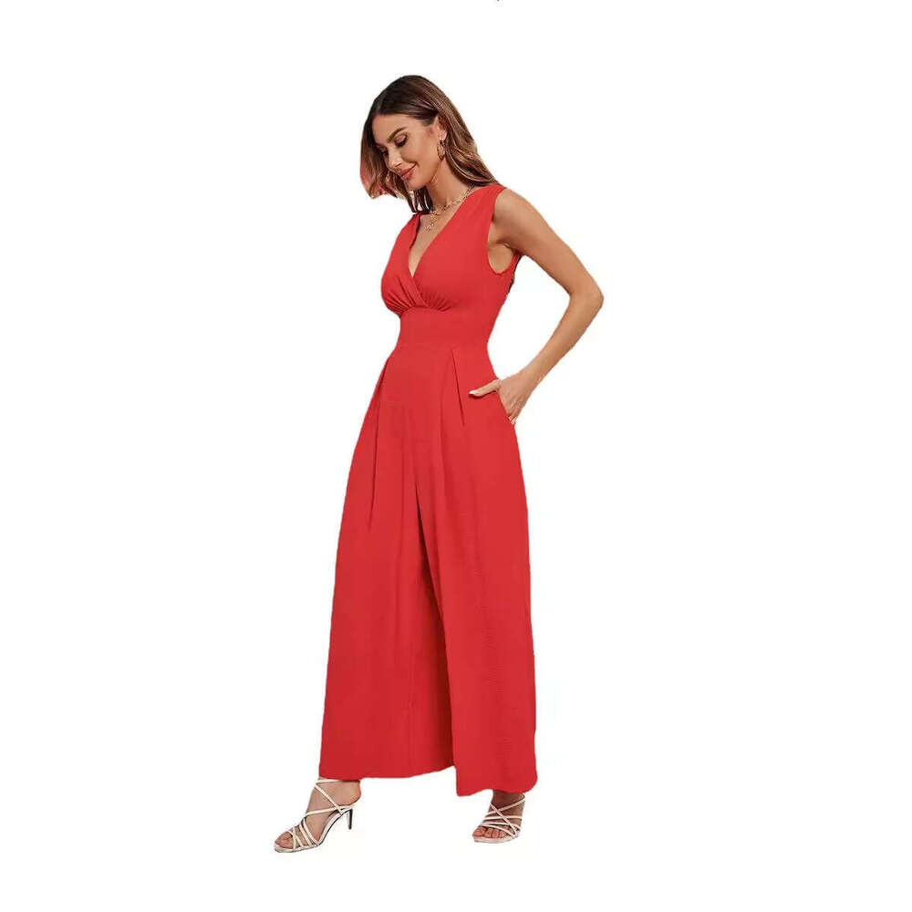 Self Owned Photography Womens Wear 2025 Summer Commuter Fashion Waistband Sleeveless Jumpsuit for Women New Arrival Leisure and Leisure Printing Fashi