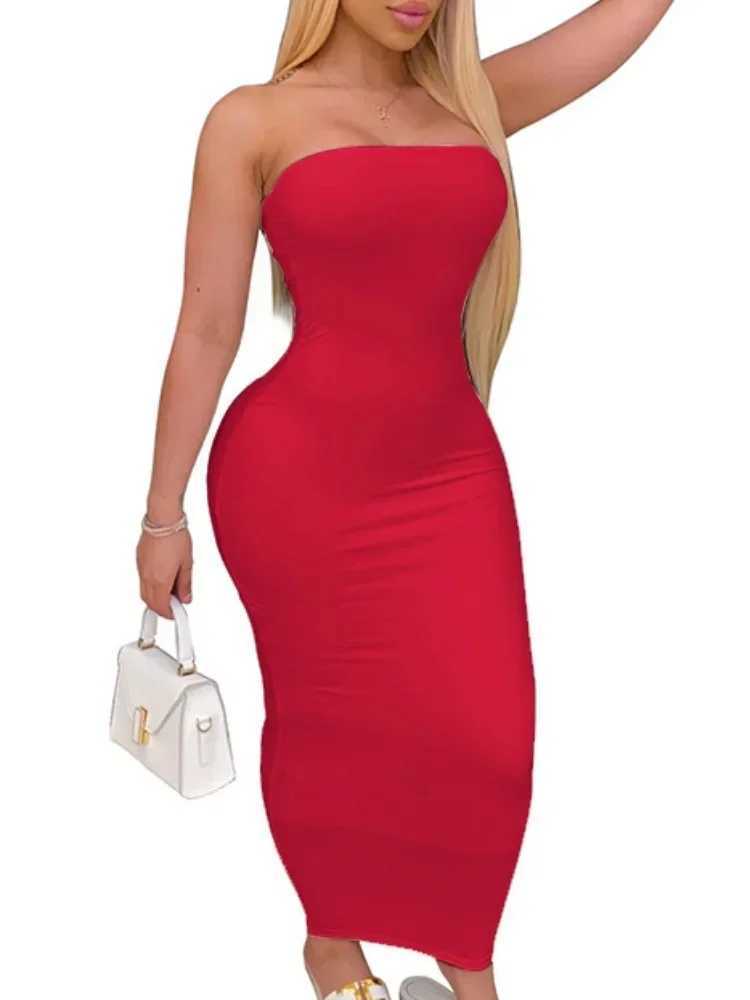 Plus Size Sexy Elegant Long Dress Wrap Chest Strapless Bodycon Dress Women Solid Color Slim Maxi Dress Oversized Party DressesXJ250514